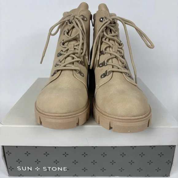 Sun Stone, Rutheep Faux Leather, Round Toe, Low Ankle Lug Bootie Women’s 10 - Picture 2 of 10